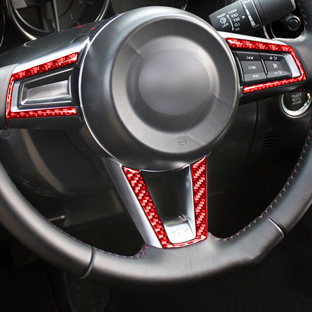 for Mazda MX-5 16-20 Carbon Interior Steering Wheel Button Panel Cover Trim Red