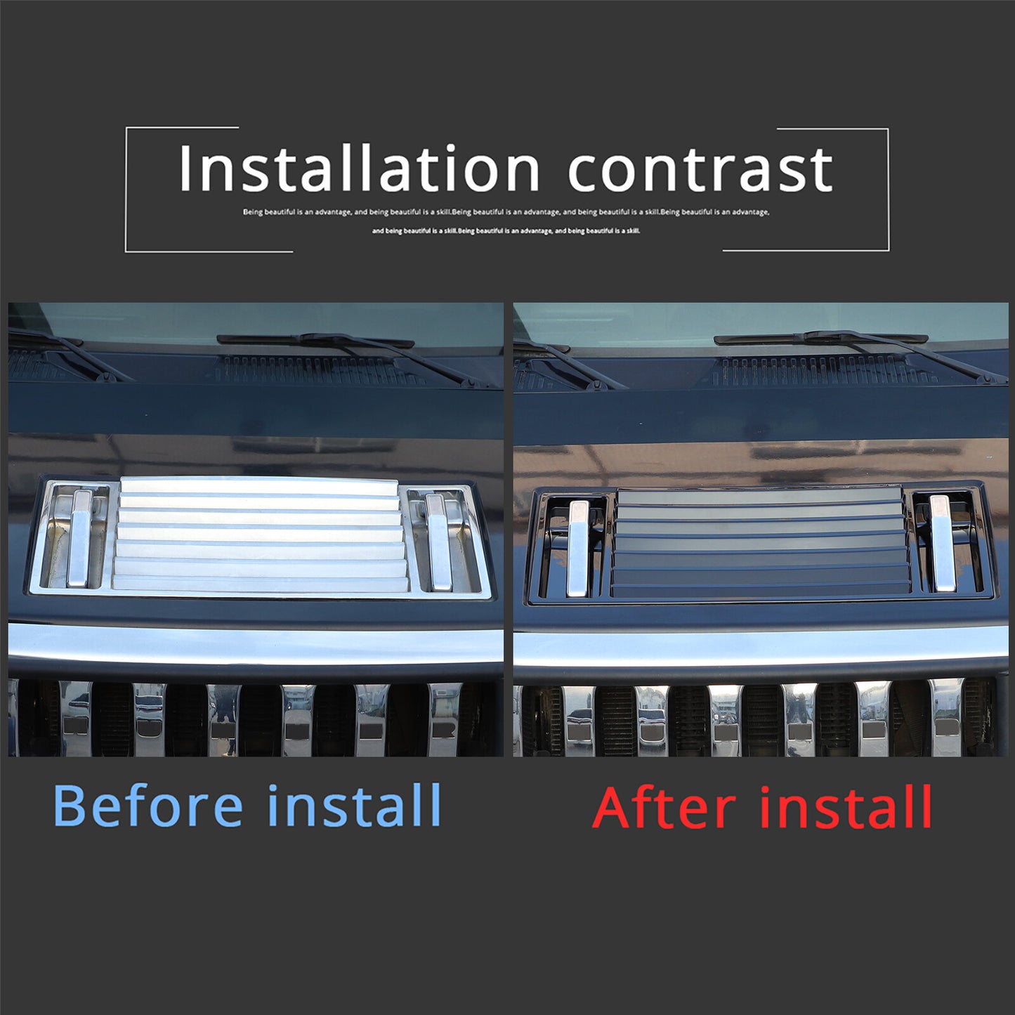 Sleek Black Hooded Deck Vent with Handle Cover Kit for Hummer H2 2003-2009 4 Pieces n