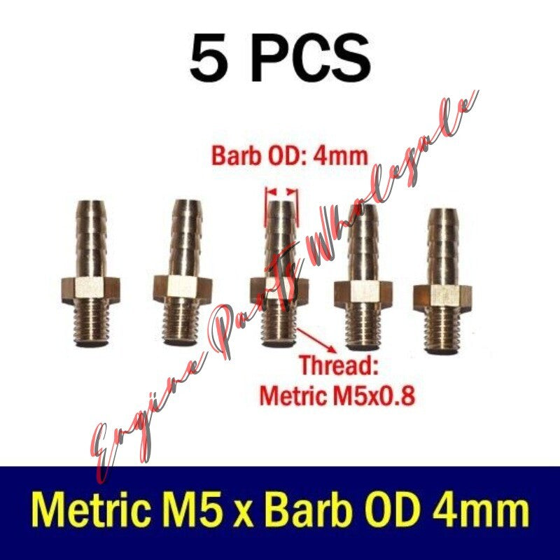 5pc M5 x 0.8 Male Thread to Hose Barb 1/8 in 4mm Pipe Fitting Connector Adapter Q