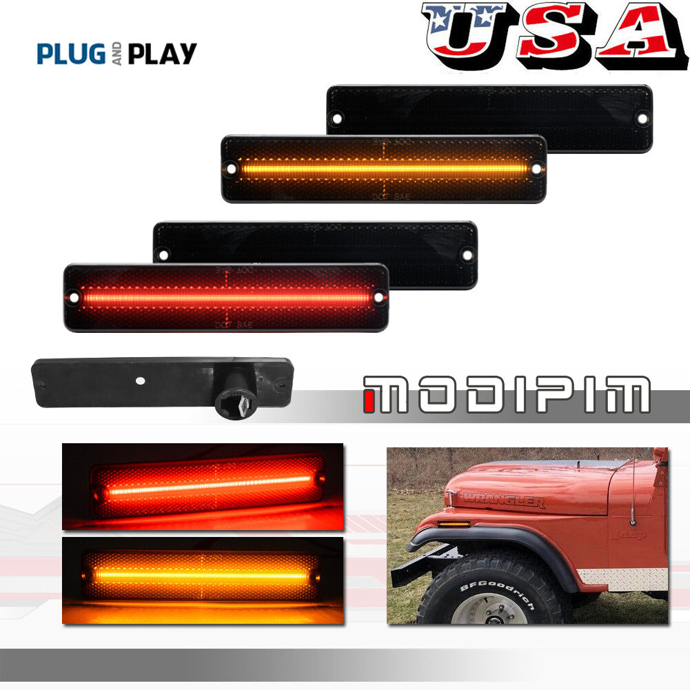 Smoke LED Front + Rear Side Marker Lights for for Jeep CJ 5/6/7/8 SJ Wagoneer J10 20- v