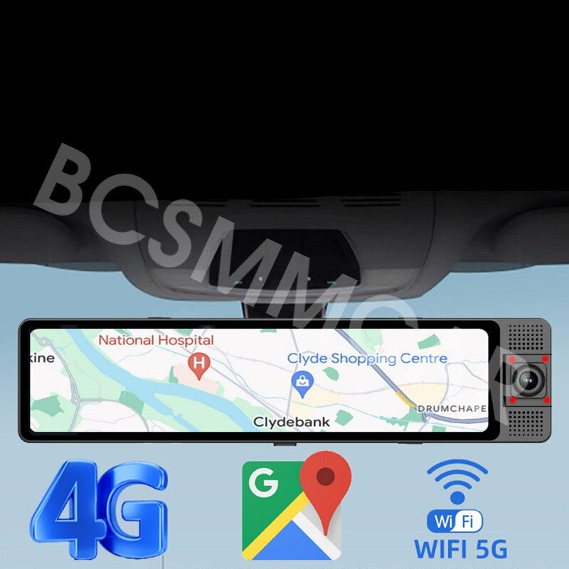 Car Mirror DVR Rear View Camera 12IN Touch Screen Dash Cam 3 Lens Kit ADAS FM