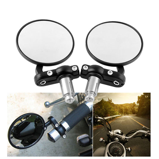 Folding Bar End Motorcycle Mirrors - Aluminum Black - Right and Left Cafe Racer Q
