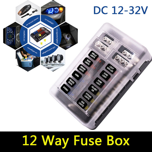 Car Boat Fuse Block 12 Way LED Fuse Junction Box Blade Fuse Terminal Box 12V/24V