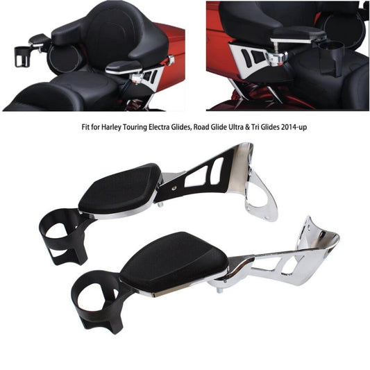 Chrome Rear Passenger Arm Rests W/ Drink Holder Fit for Harley Touring 2014-2023