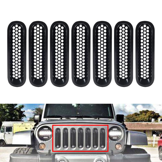 Front Insert Mesh Grille Trim Cover for Jeep for Wrangler JK 2007-2017 Black 7PCs US