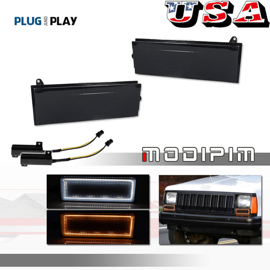 Pack Smoked DRL Turn Signal LED Lights for 84-96 for Jeep Cherokee and 86-92 Comanche - v