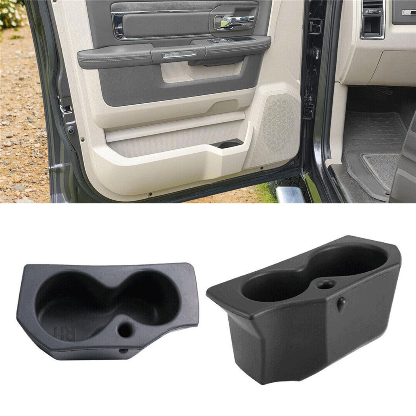 One-piece left and right door panel cup holder inserts suitable for Dodge for Ram 1500-5500 5NN24XXXAA Q
