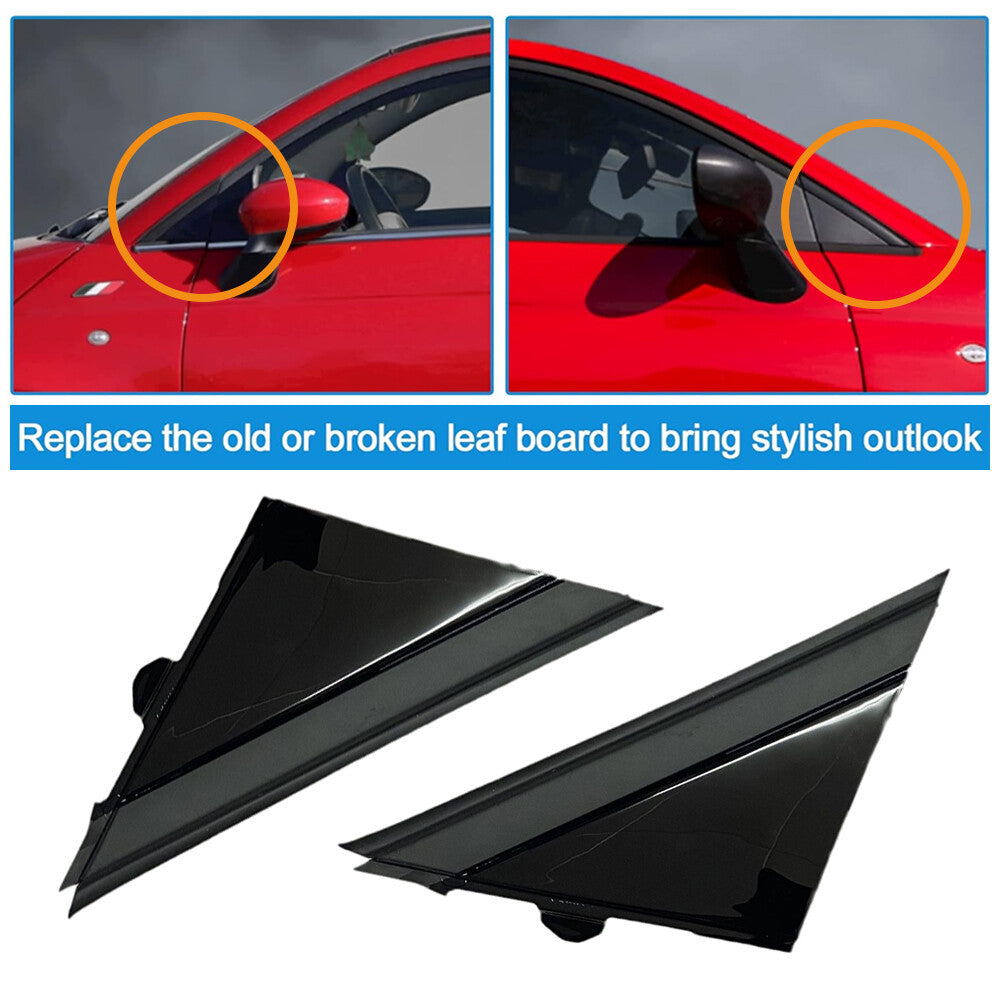 2-Piece Door Mirror Flag Cover Mold Left + Right Gloss Black Suitable for Fiat 500- 12-19 n