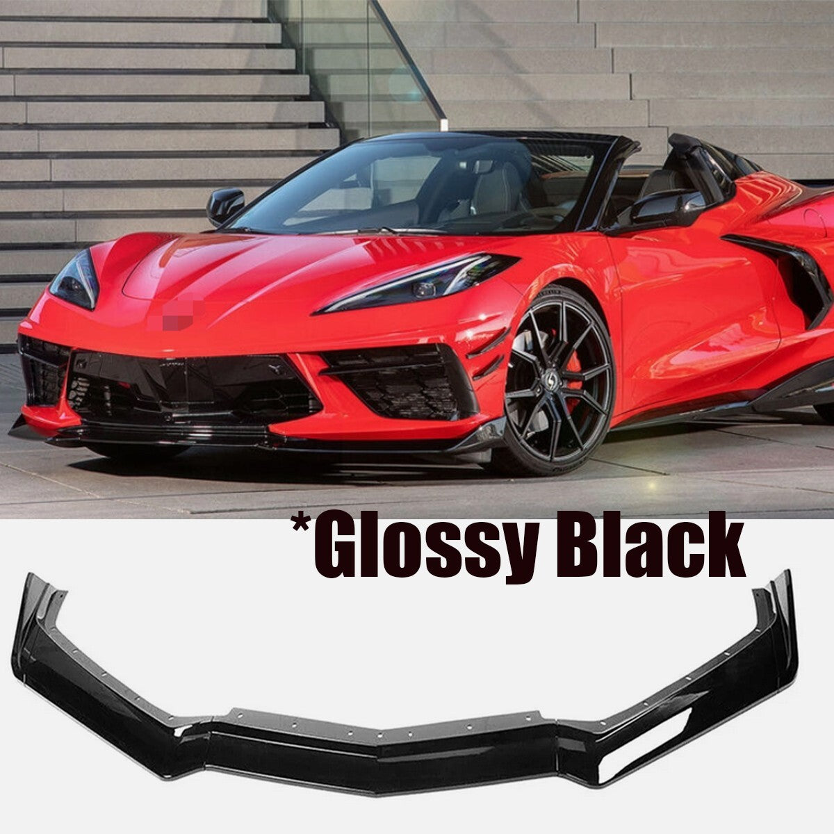 Front Bumper Lip Spoiler Splitter for Corvette C8 20-2022 5VM Style Glossy Black n