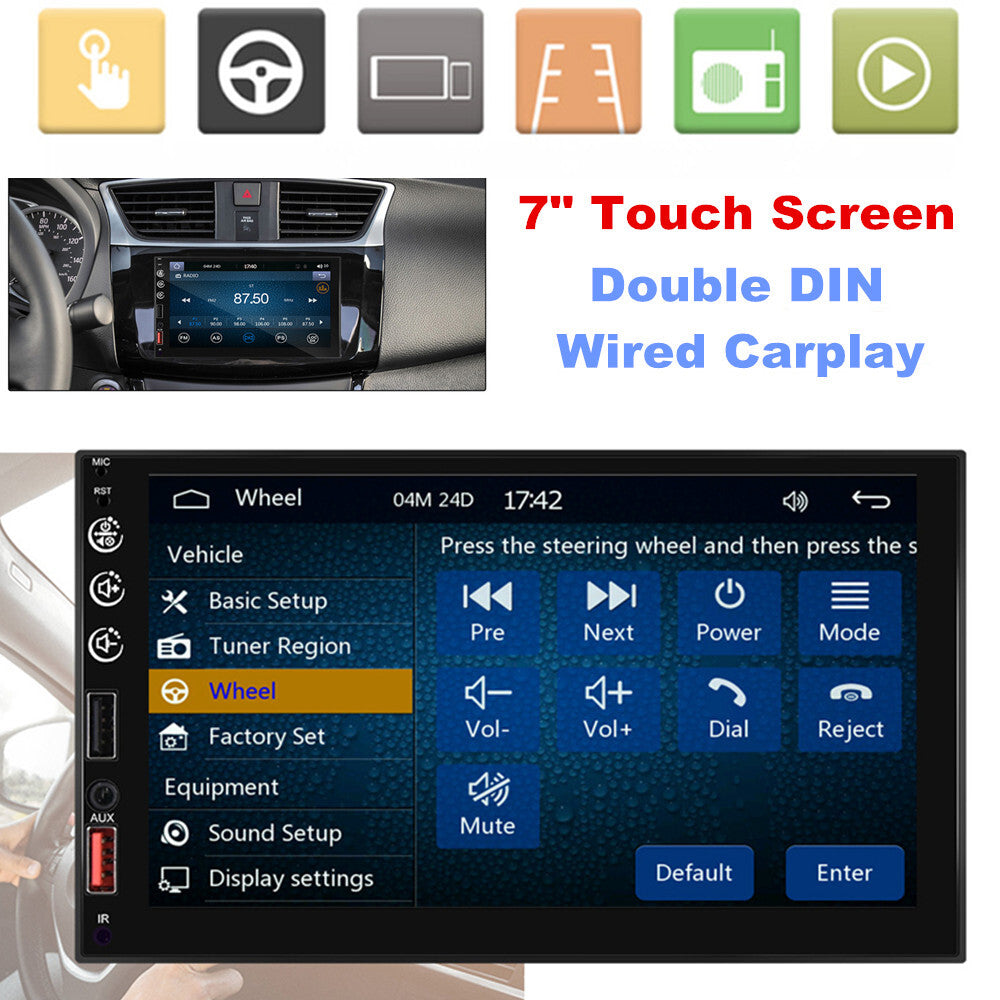 7-inch touchscreen dual-DIN wired CarPlay Bluetooth reversing video player n