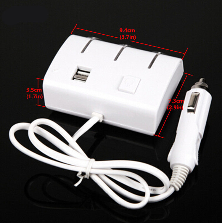 Car Cigarette Lighter Power Socket Splitter USB Port 3 Way Charger Adapter white