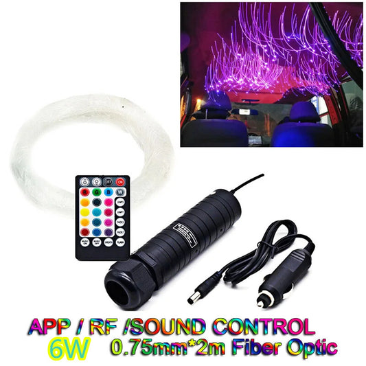 6W Car Roof Star Starry Sky Ceiling Fiber Optic Decoration RGB Light LED Kit APP