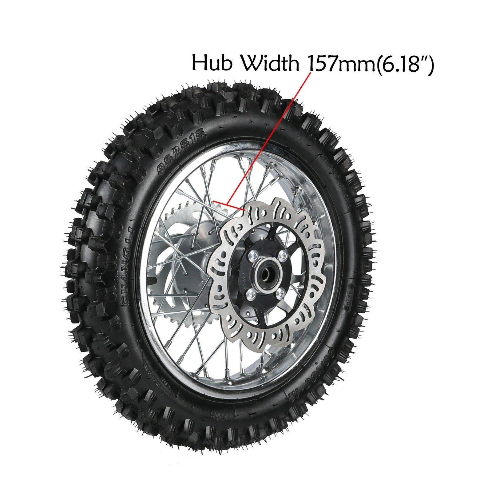 12-inch rear wheel, 80/100-12 tire, rim assembly, suitable for 50cc, 110cc, 125cc, and 70cc pit bikes.