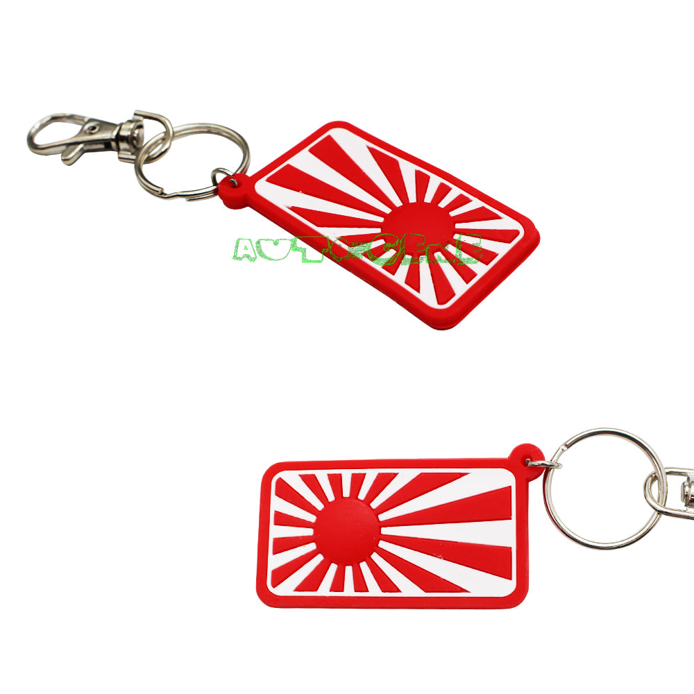 JDM style soft rubber rising sun pattern WAKABA Japanese flag keychain Q