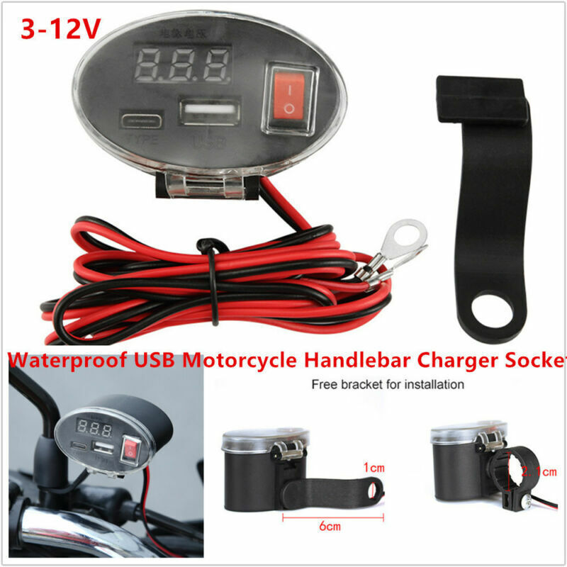 12V Waterproof USB Motorcycle/Scooter Handlebar Charger Socket with Switch and Mounting n