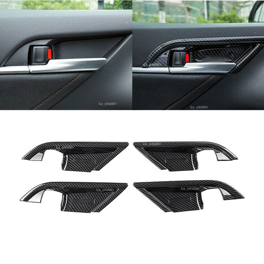 4Pcs Car Interior Door Handle Bowl Cover Trim Carbon Fiber ABS Fit for Toyota for Camry