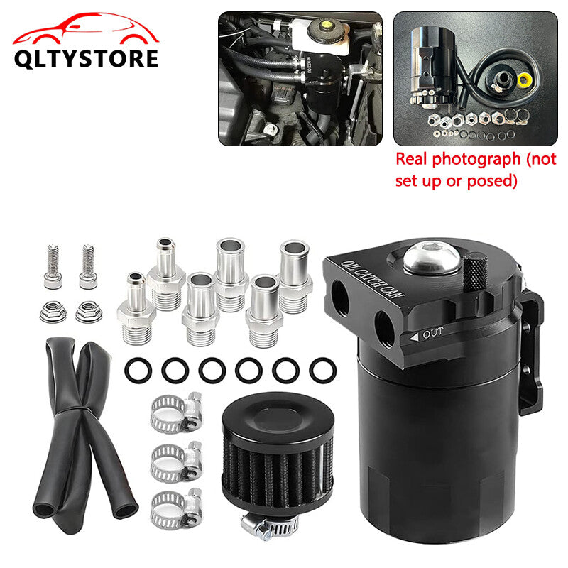 Oil Catch Can Kit Reservoir Baffled Tank with Breather Filter Aluminum Black