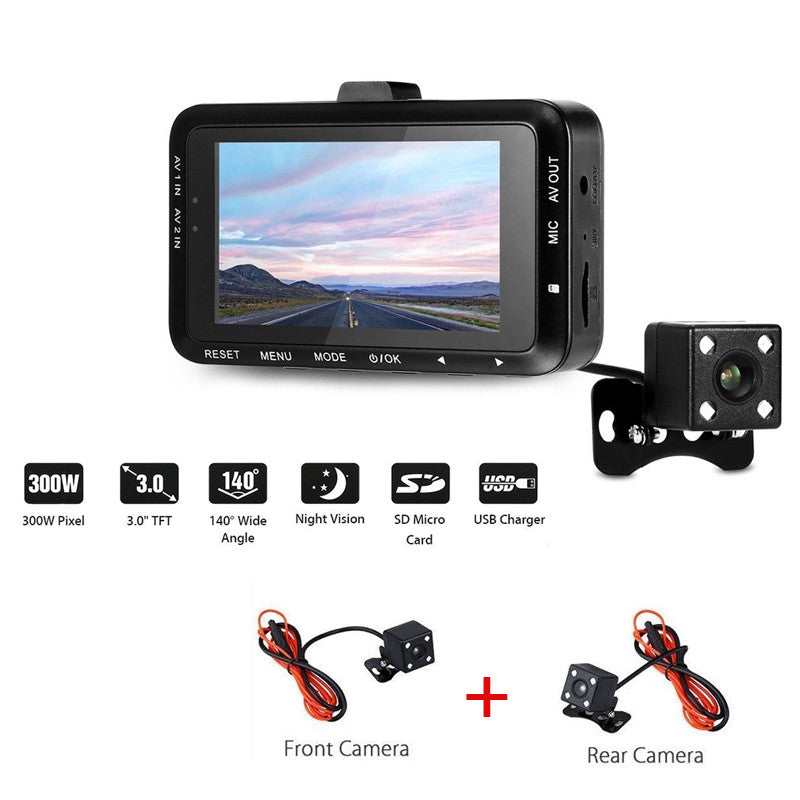3 Waterproof LCD Motorcycle DVR, High-Definition Camera, Dual Lens 1080p Recorder, Stylish n