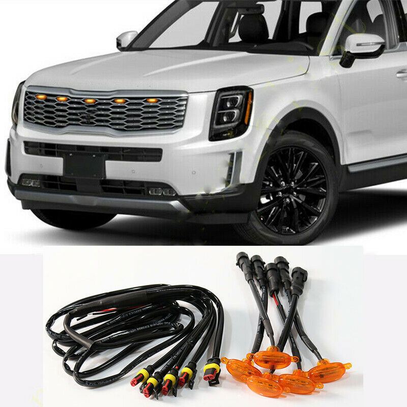 5Pcs for Kia Telluride 2020-2021 Car Front Grille LED Amber Light Style Q