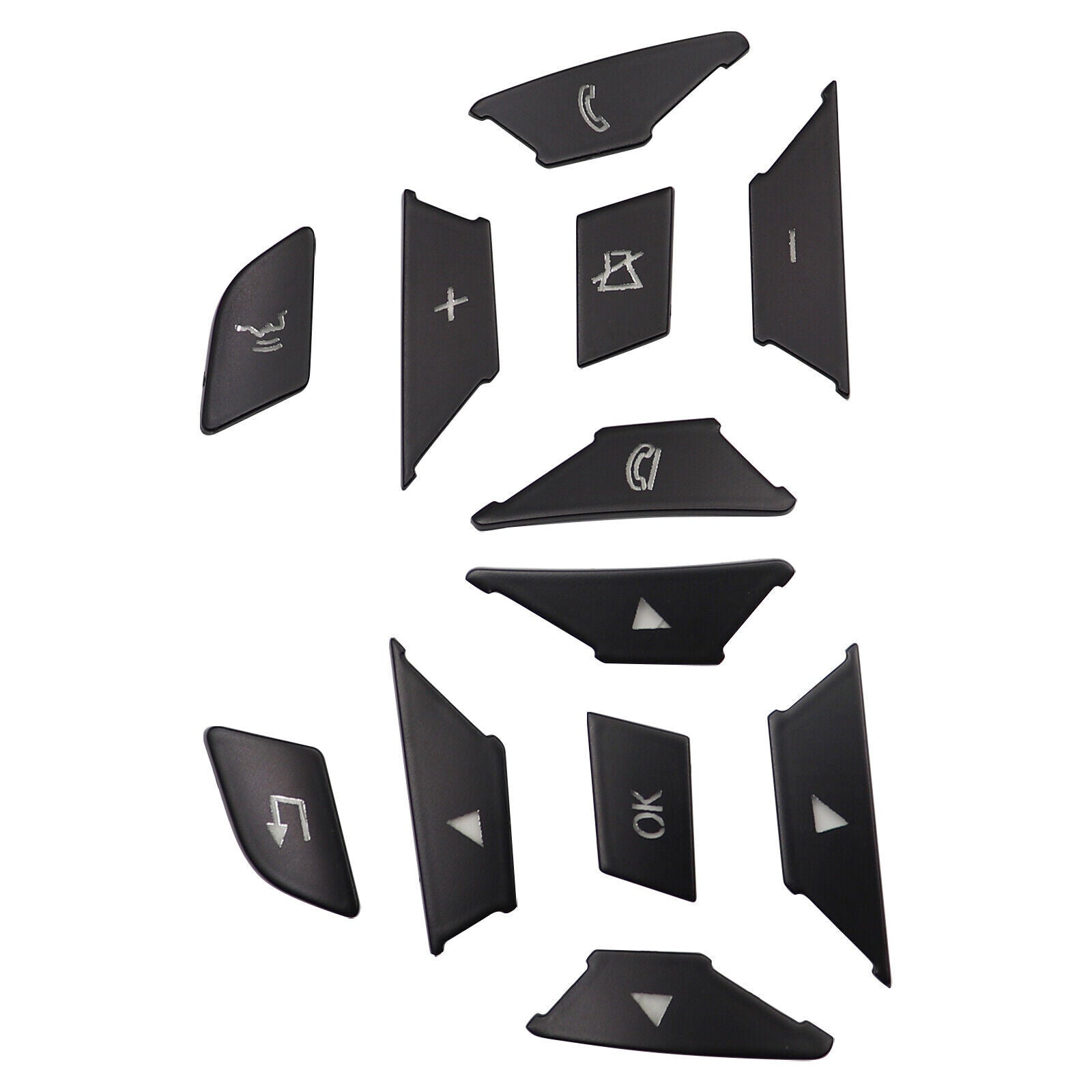 Steering wheel button trim for 2012-2017 E300, E350, and E400, black. n