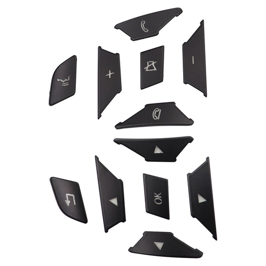 Steering wheel button trim for 2012-2017 E300, E350, and E400, black. n