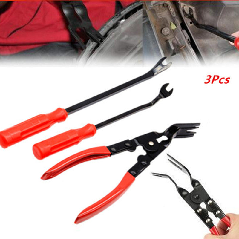 3x Car Plier Fastener Remover Door Trim Clip Combo Repair Crowbar Tool
