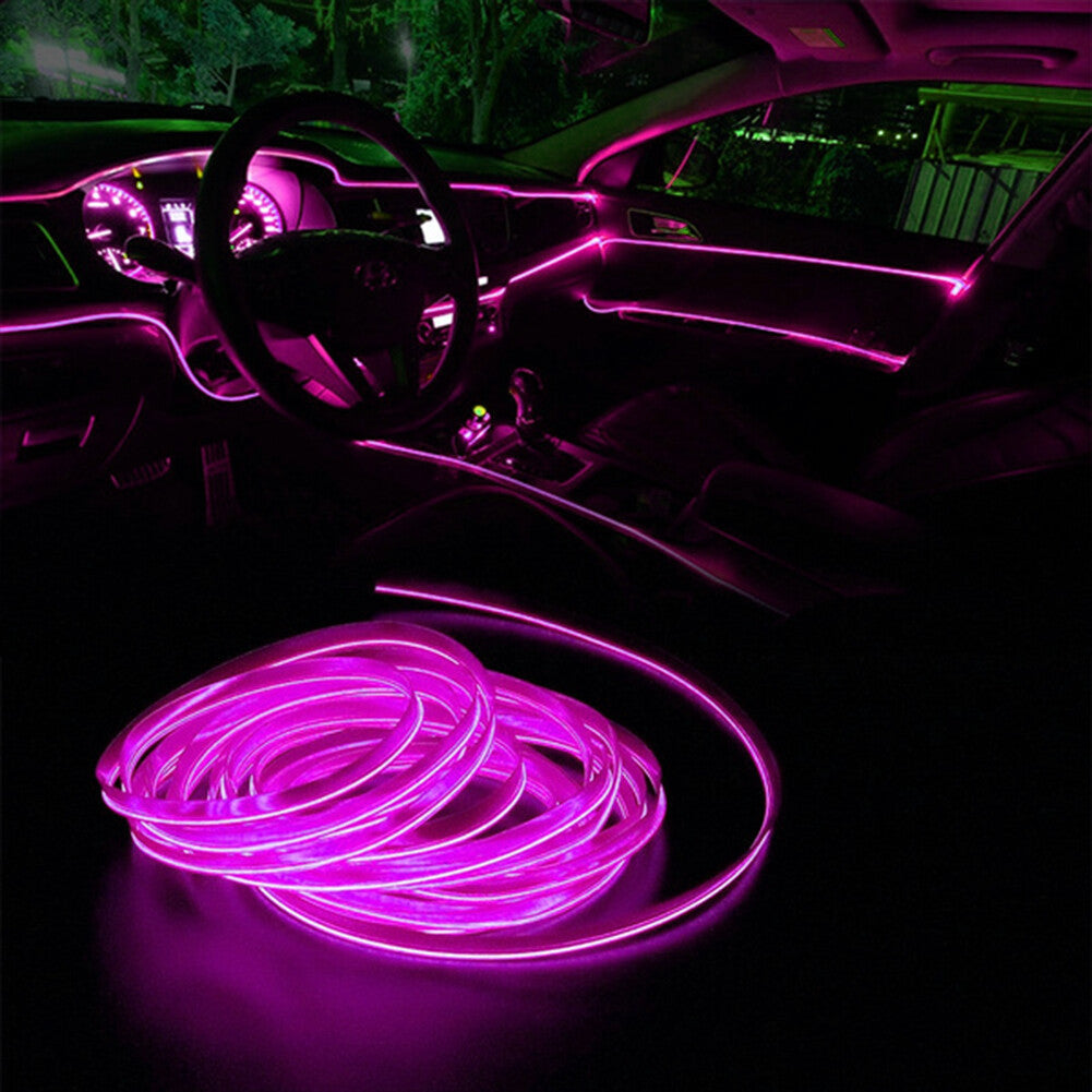 2M Car Interior LED Neon Lights Decor Atmosphere El Wire String Strip Lamp Pink