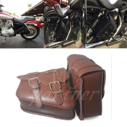 Motobike Brown Saddlebags PU Leather Pouch Bag for Harley Sportster XL 883 1200 Q