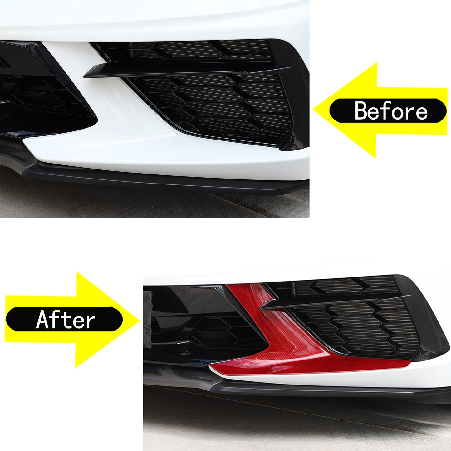 Red carbon fiber front bumper guard cover trim for Corvette C8 20-24