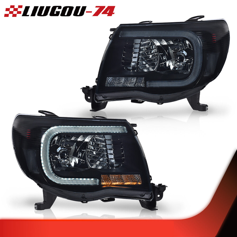 Suitable for 2005-2011 Tacoma transparent LED tube headlights black/smoked- v