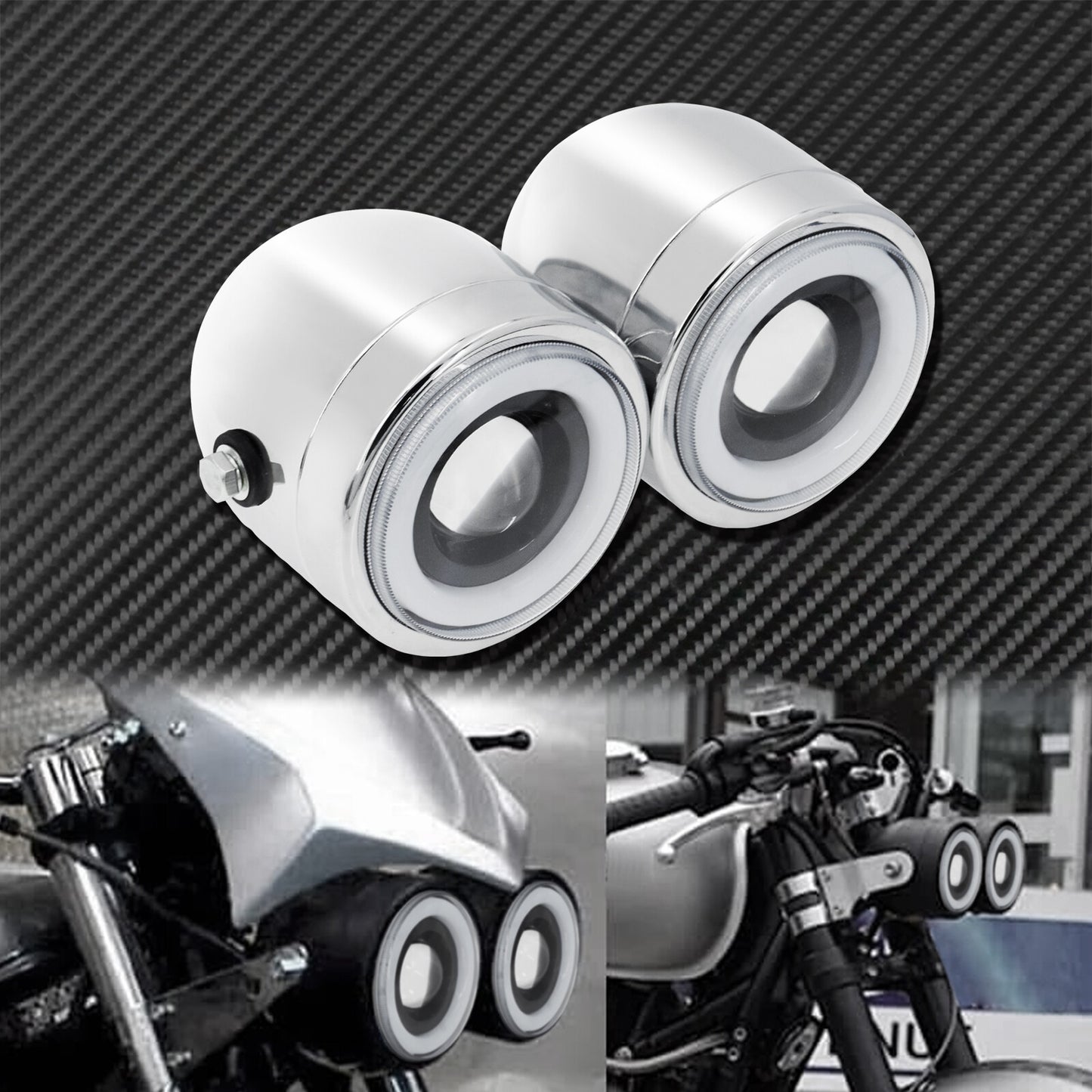 Universal Twin Headlight Double Dual Lamp Chrome Fit for Harley XL883 Bobber