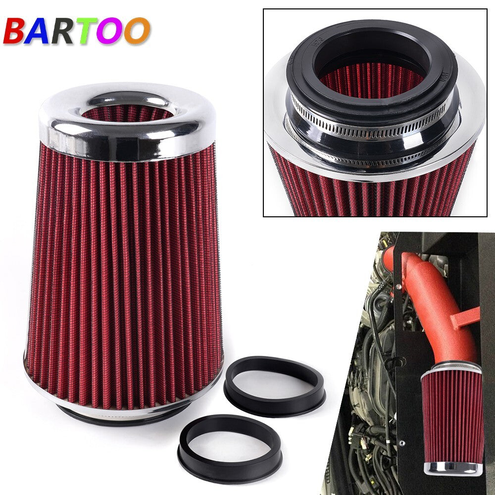 RED Universal Clamp On Cone High Flow Air Intake Filter 9 Tall 3 3.5 4 Inlet Q