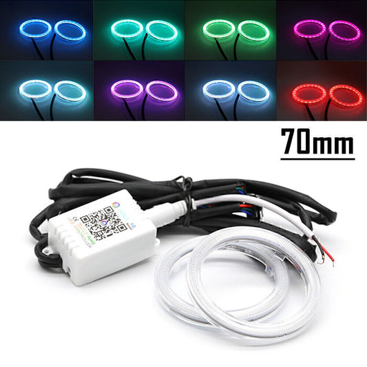 70MM RGB Colorful COB Car Headlight Angel Eyes Light LED Halo Rings Lamp Kit