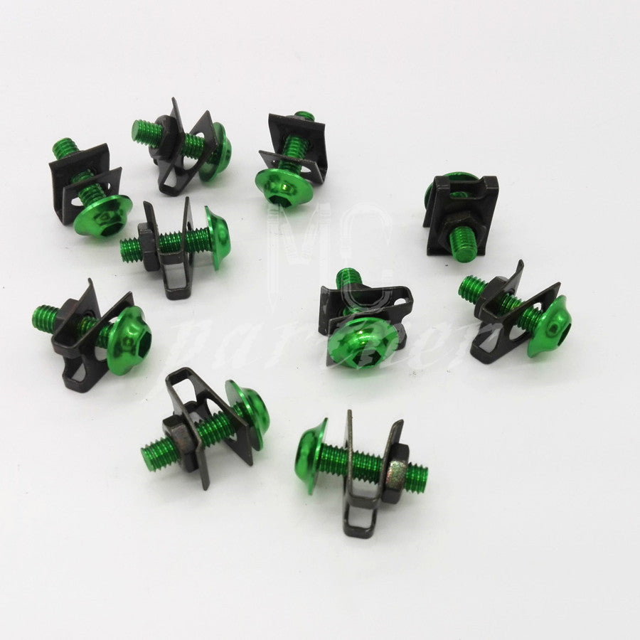 10 x Green M6 6mm Aluminum Fairing Bolts Kit Body Fastener Clip Screw Sportbike Q