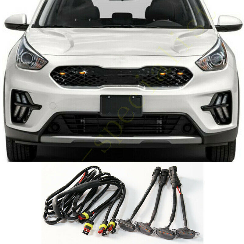 4Pcs for Kia Niro 2014-2020 Front Grille LED Amber Light Style Smoky Trim Q