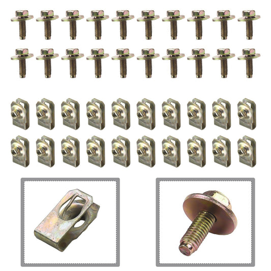 40x Body Bolts U-Nuts-Clips Engine Bottom Fender Liners Push Retainers Fasteners