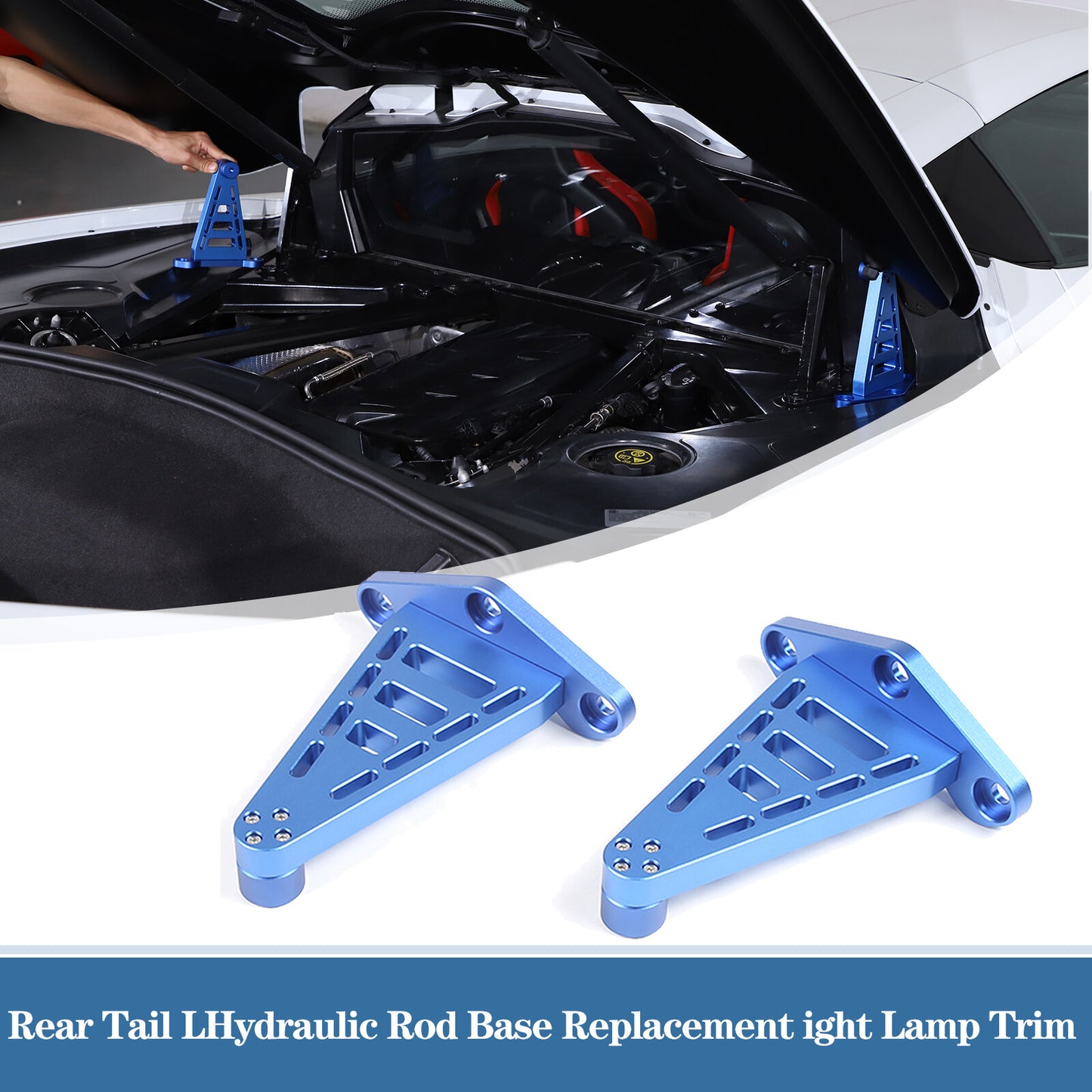 Blue aluminum E-Ray RaceLite rear cabin support bracket for Corvette C8 20-24