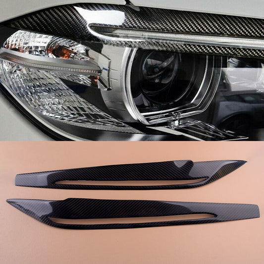 1Pair Car Carbon Fiber Headlight Eyelid Cover Fit for BMW X5 F15 X5M F85 2014-18