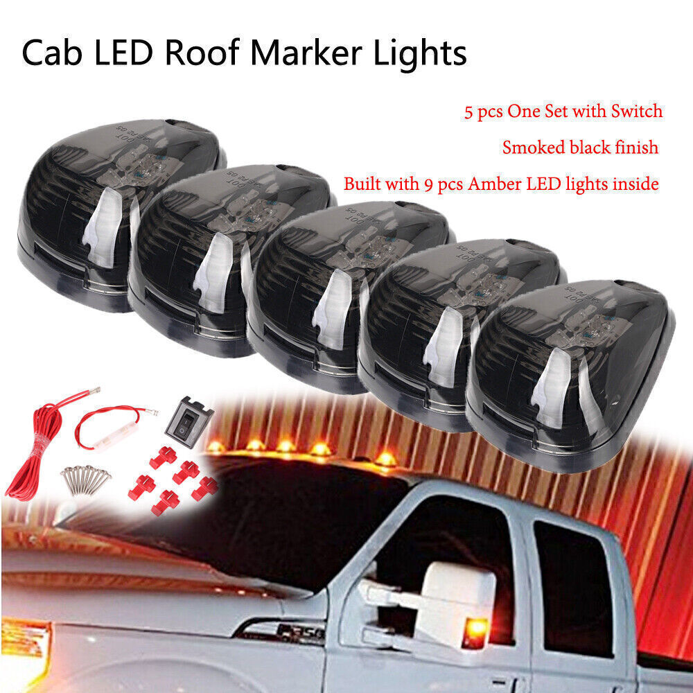 5pcs Amber 9-LED Roof Cab Marker Running Clearance Light for Truck SUV Offroad Q