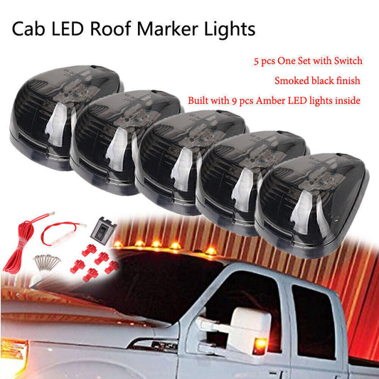 5pcs Amber 9-LED Roof Cab Marker Running Clearance Light for Truck SUV Offroad Q