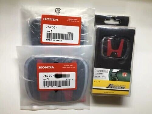 SET For Sedan 2018-2021 Black  RED FRONT+REAR+STEERING EMBLEM BADGE