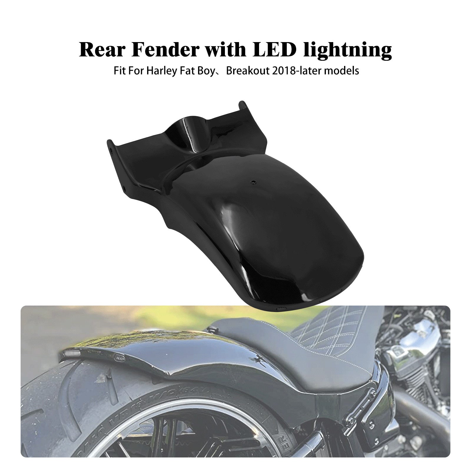 Rear Short Fender w/ Brake Turn Signal LED Light for Harley Fat Boy 2018-2023