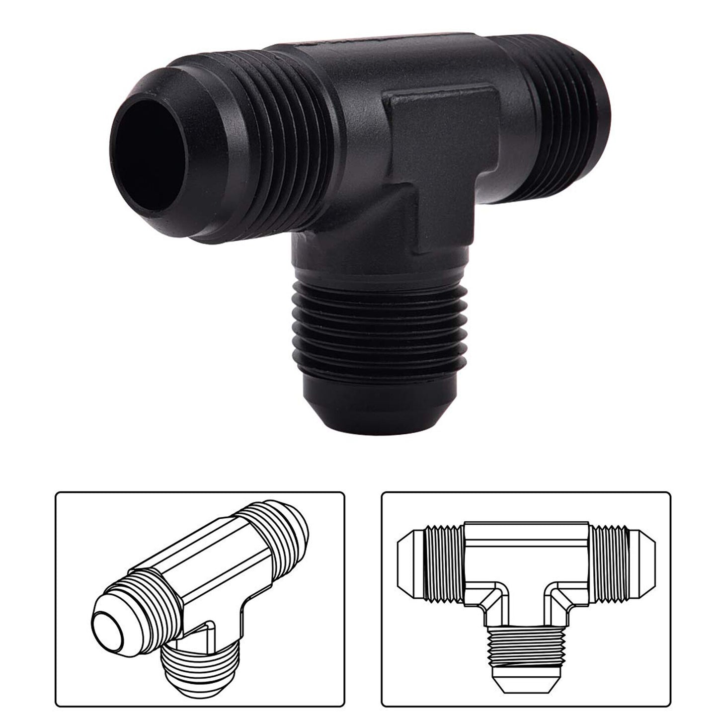 3-Way Tee T-Piece Fitting Adapter AN10 10-AN Male to 2X AN10 10-AN Male BLACK