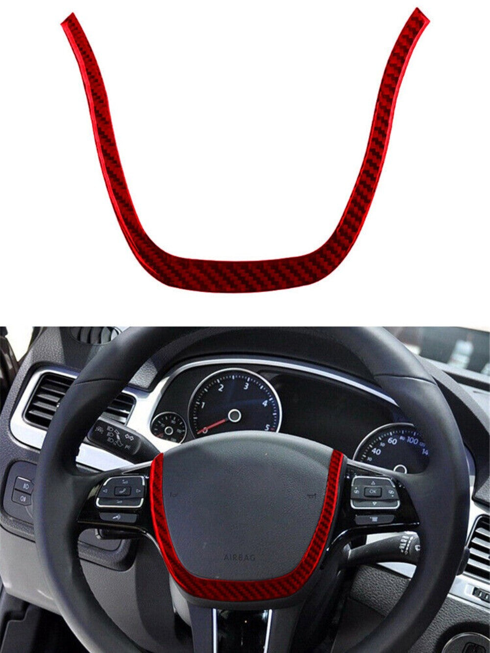 1Red Steering Wheel Trim Cover Decoration Carbon Fiber for VW Touareg 2011-2018 n