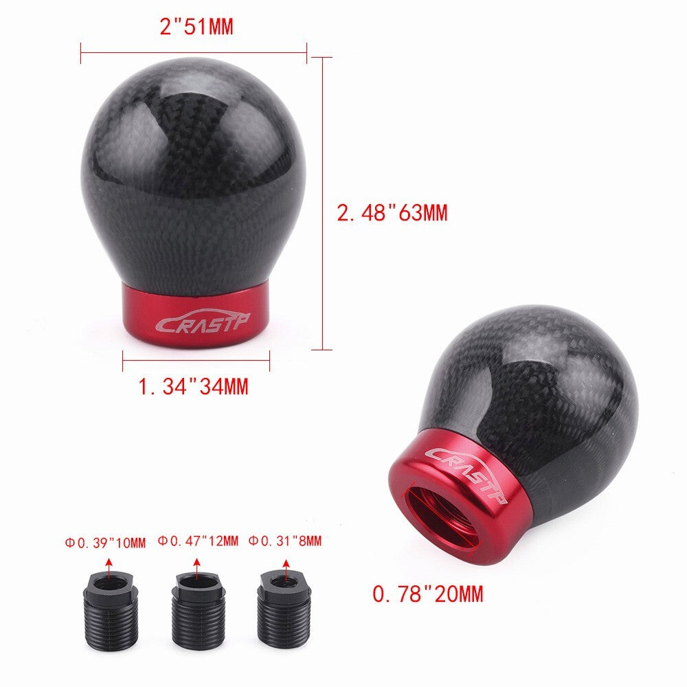 Black/Red Gear Shift Knob Head Shifter Lever Carbon Fiber Car Round Ball Shape