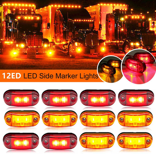 12 Pack Side Marker Lights 25 Inch LED Truck Trailer Oval Clearance Lights Amber and Red - v