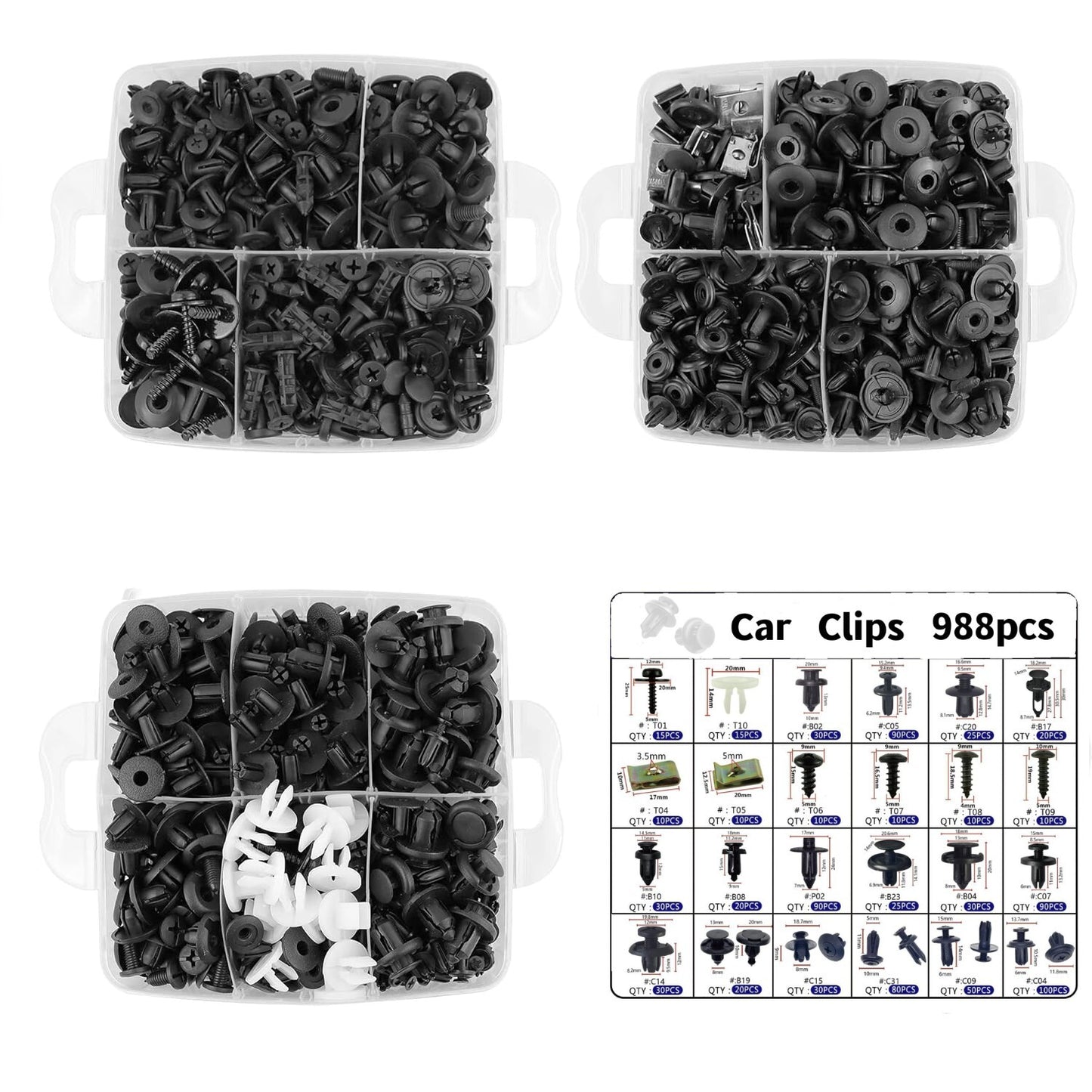 Automotive fastener clips, anti-collision clips, plastic rivets, 988pcs automatic fastener promotional kit