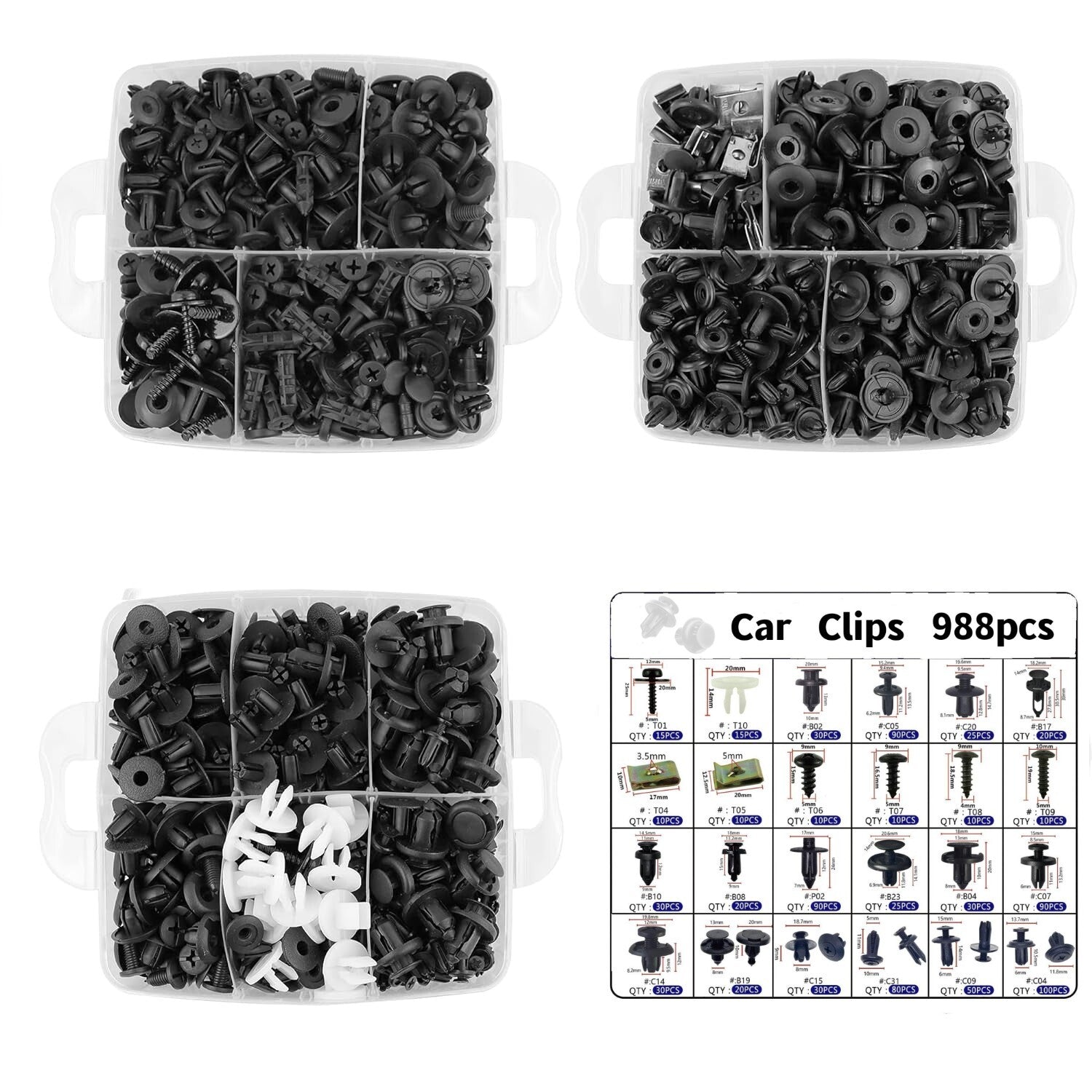Automotive fastener clips, anti-collision clips, plastic rivets, 988pcs automatic fastener promotional kit