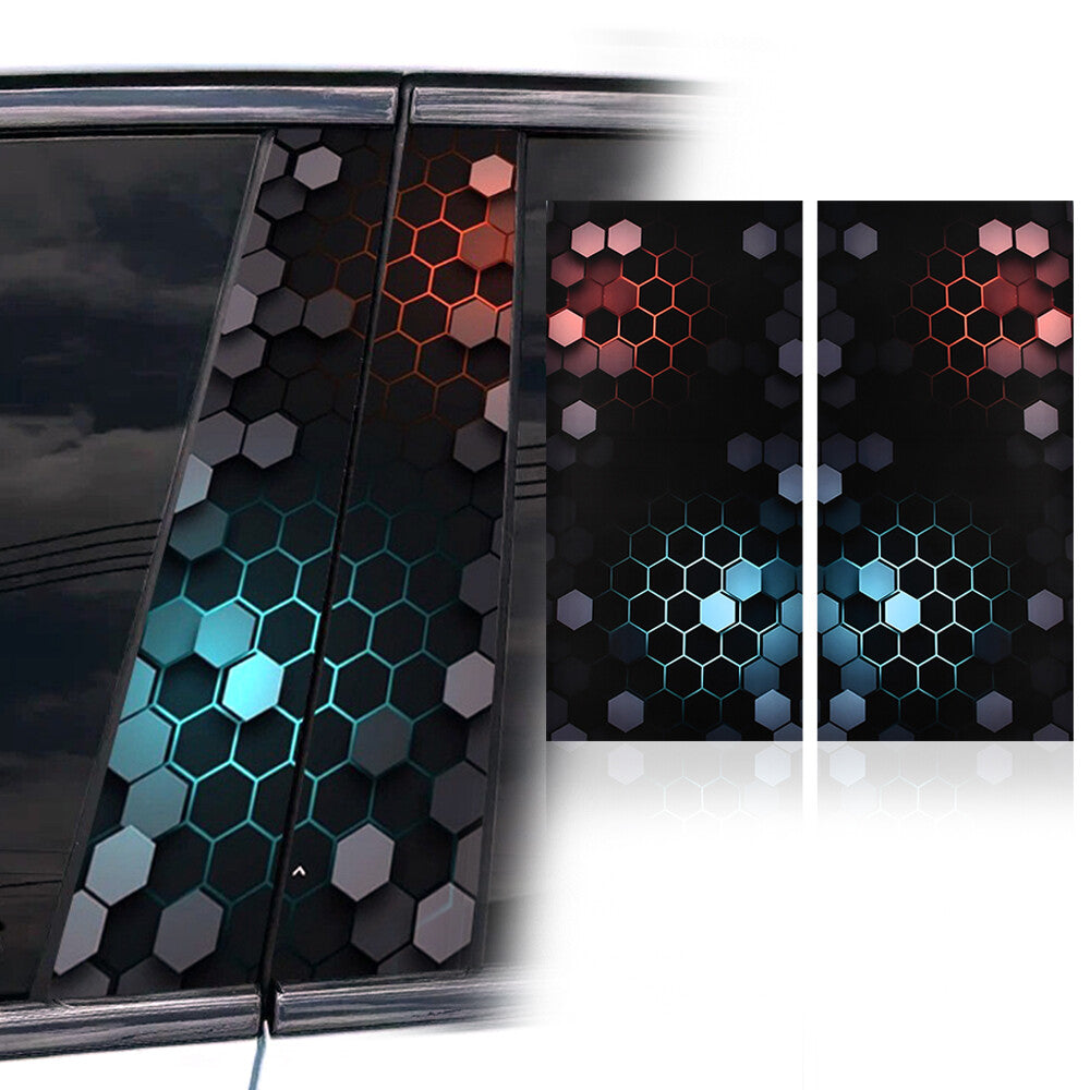 2x BlueRed Honeycomb Car Stickers B Pillar Waterproof Center Column Decal