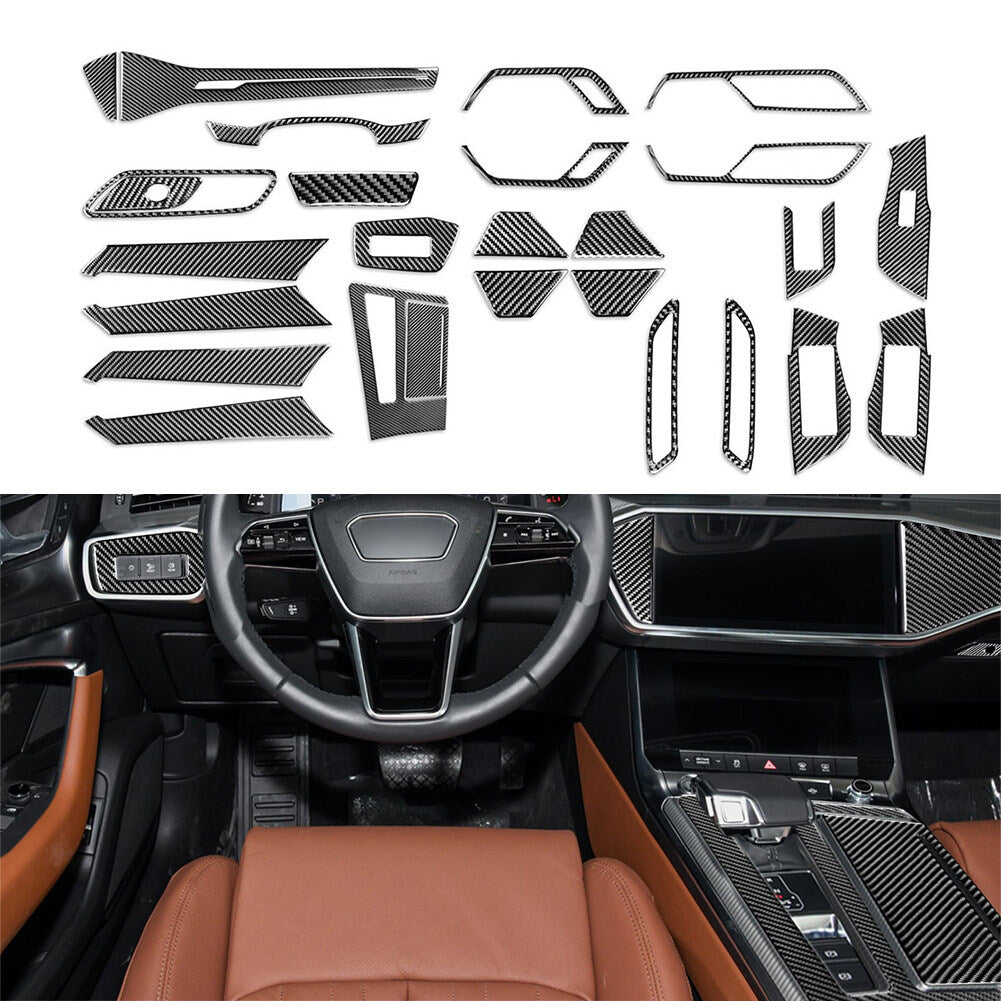 27 Pcs Carbon Fiber Full Set Interior Cover Trim for Audi A6 C8 A7 2019-2022